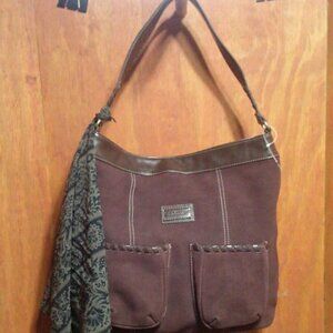 Tignanello Brown Suede and Leather Hobo Shoulder Bag